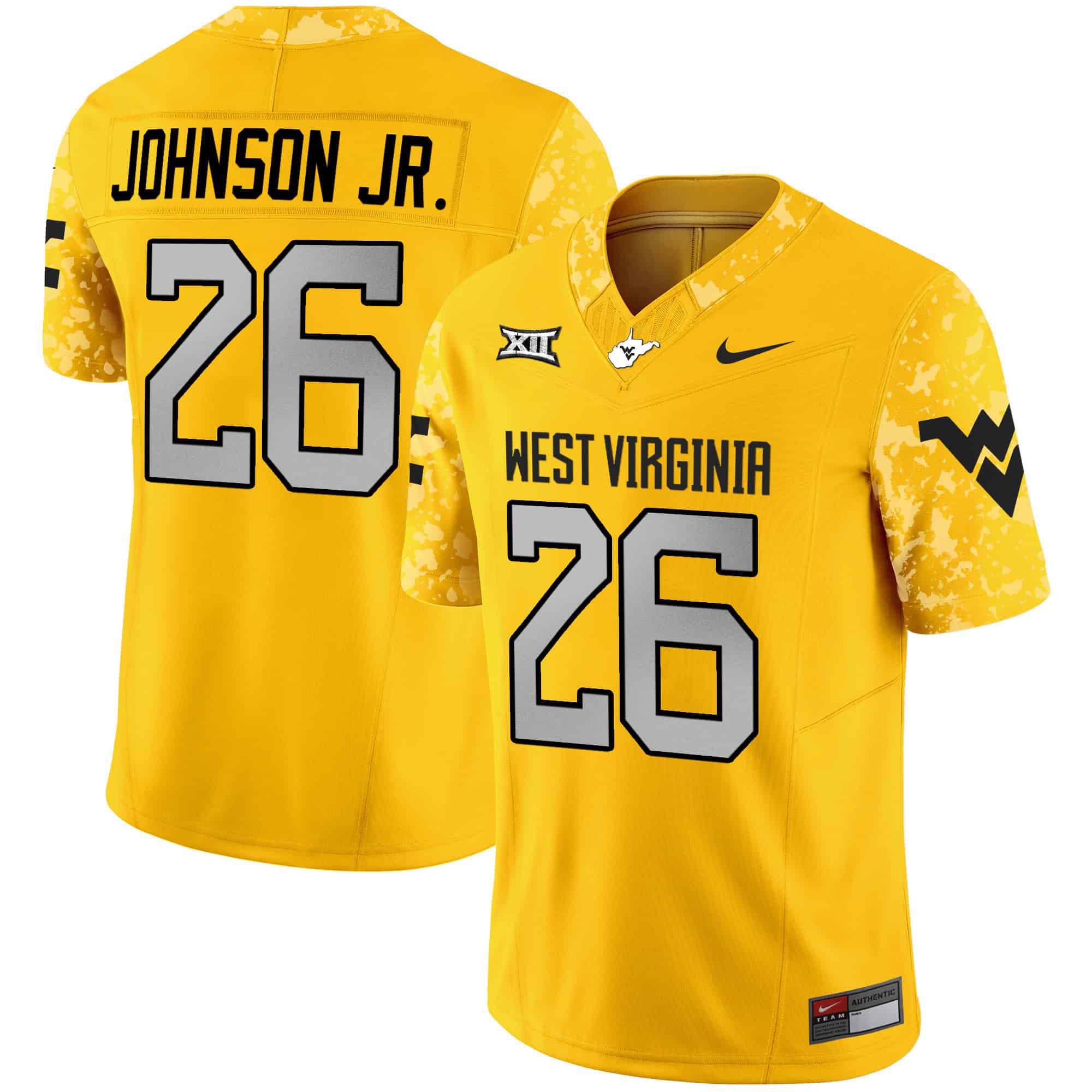 Men West Virginia Mountaineers #26 Johnson jr Yellow 2024 Nike Vapor Limited NCAA Jersey
